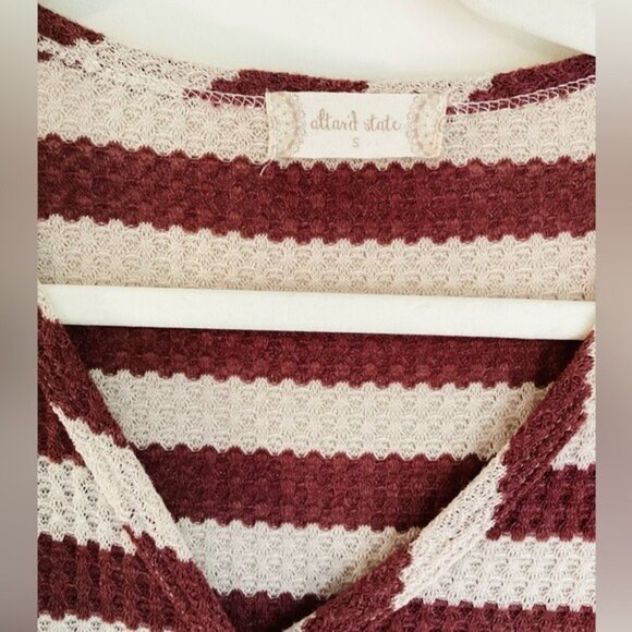 Altard State Waffle Knit Long Sleeve Tie Front Top Brown & Tan Stripes Size S - Picture 5 of 7